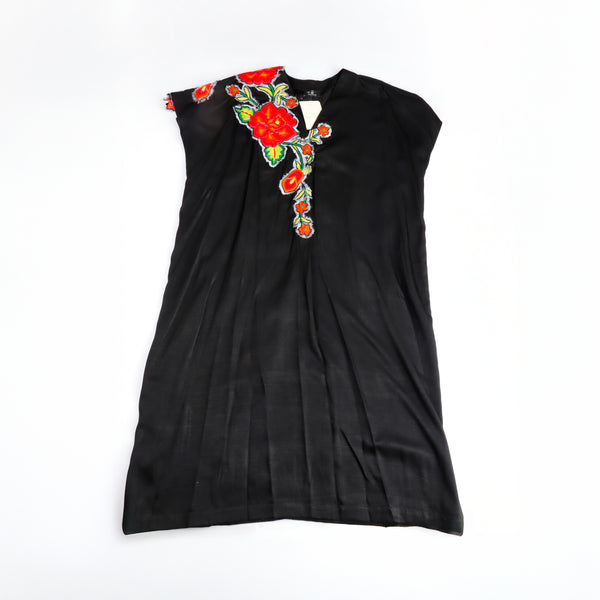 Kaftan largo con aplicación de bordado artesanal de flores